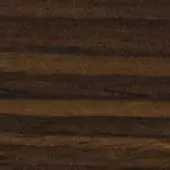 Dark brown veneer with glossy, thermo-flamed finish; horizontal striped pattern of chocolate and reddish-brown tones, displaying subtle wood grain.